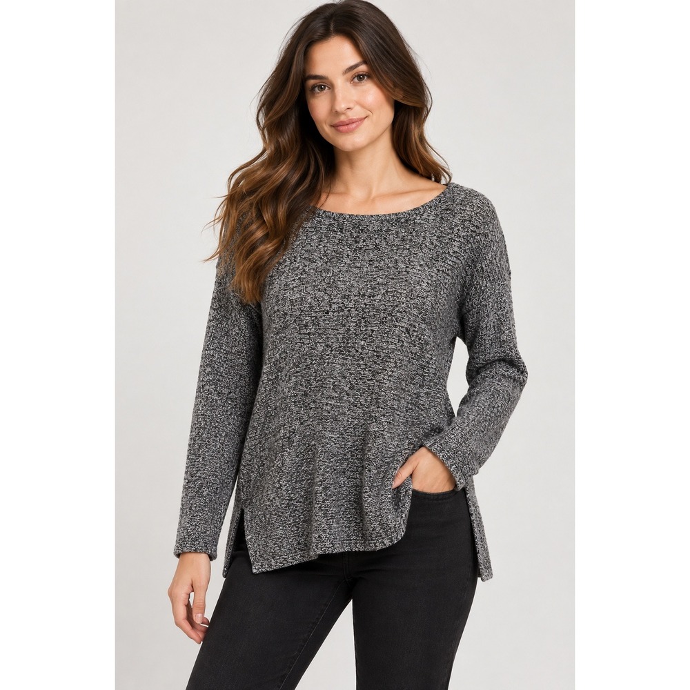 Minimalist Sport Sweater Womens Small Grey Marled Boat Neck Knit Tunic